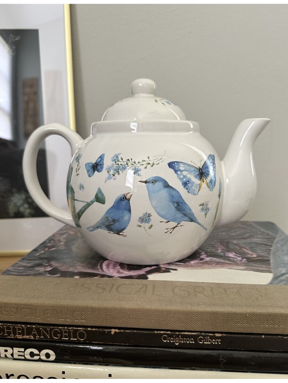 Vintage Hallmark Blue Skies Birds Cottagecore Teapot Marjolein Bastin 1995